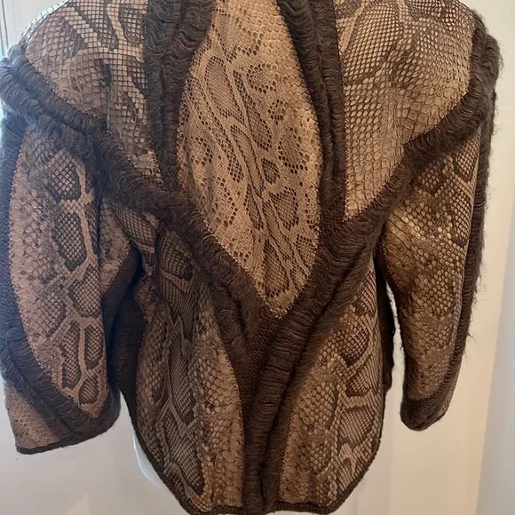 Brown Real Python Jacket with Knit 3/4 Sleeve - Picture 8 of 8